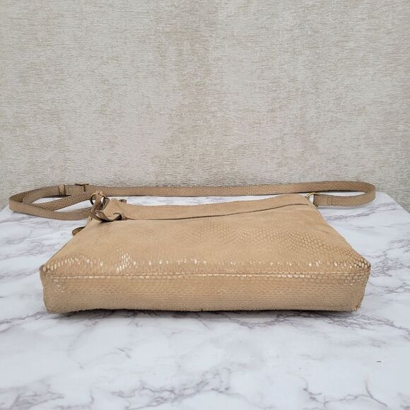 Margot Leather Snakeskin Snake Print Embossed Beige Crossbody Bag - Picture 5 of 16